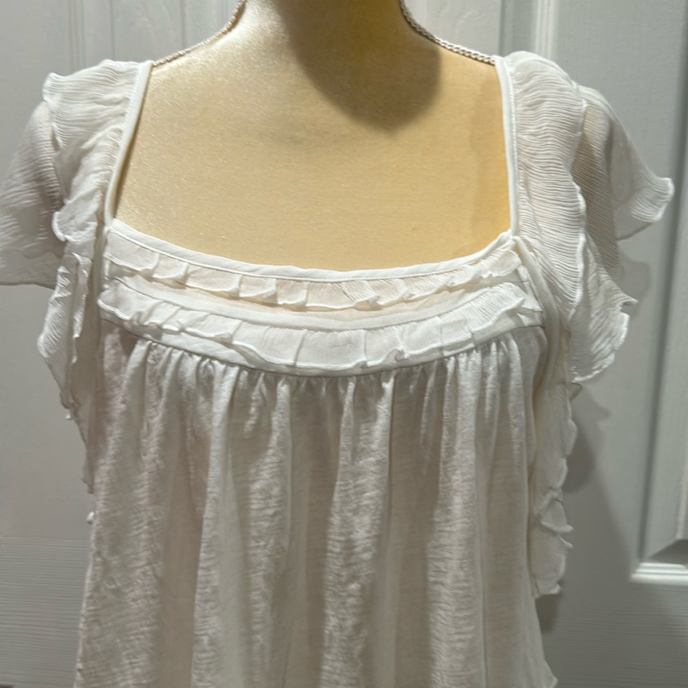 Final Sale 👀 No More Low Offers By Anthropologie Ruffled Flutter-Sleeve Top Size - Picture 8 of 15
